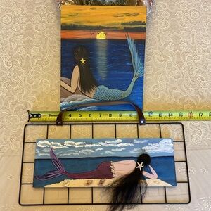 Mermaid Wall Decor Art Lot of 2 - NEW hand-painted 15x8” & 8x10”